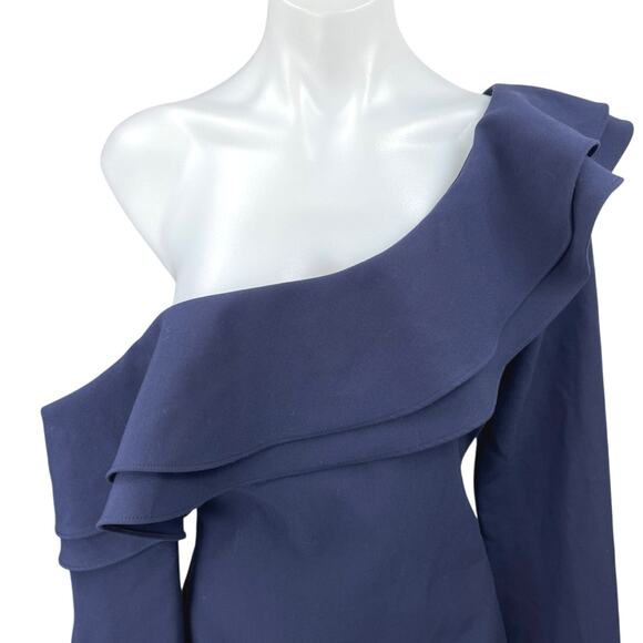Likely Georgina Blue One Shoulder Ruffle Long Sleeve Mini Pencil Sheath Dress 10 - Picture 6 of 8